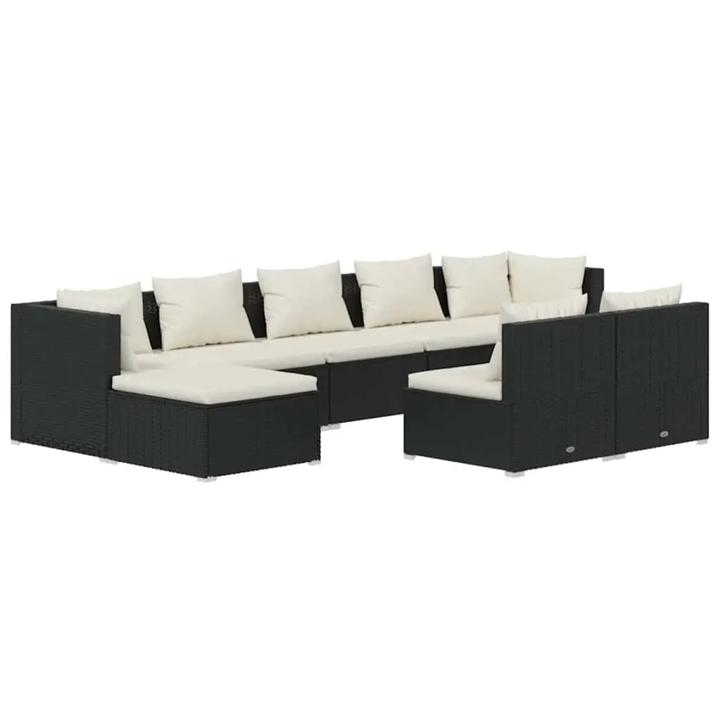 Garden Lounge Set 9 Piece Outdoor Patio Furniture Black Rattan Sofa with
