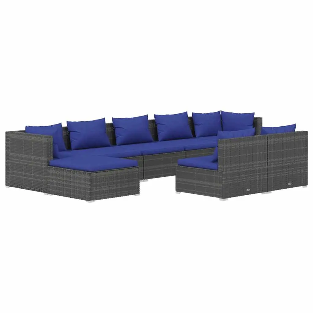 Garden Lounge Set 9 Piece Grey Poly Rattan Outdoor Furniture with Cushions