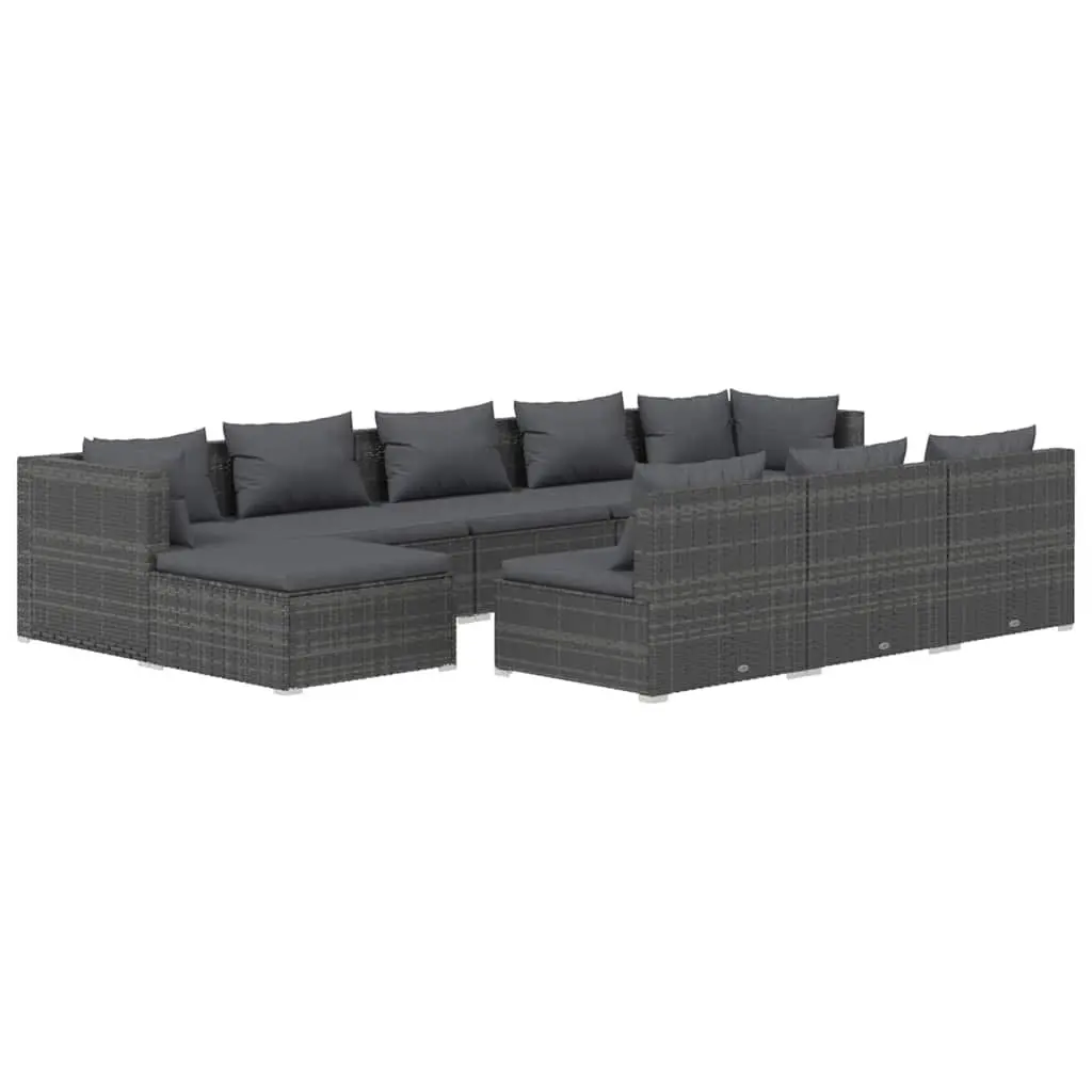Garden Lounge Set 10 Pieces with Cushions Grey Poly Rattan Outdoor Patio