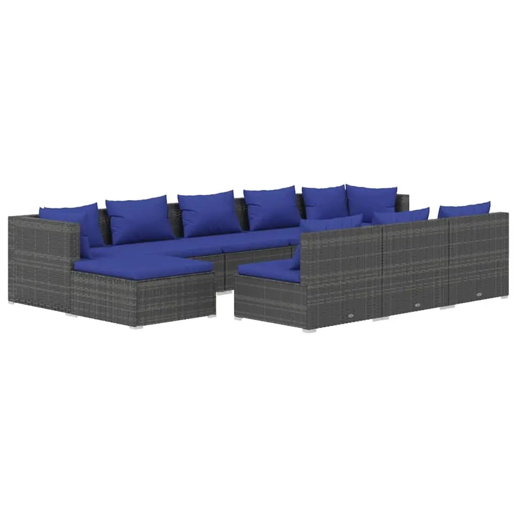 Garden Lounge Set 10 Piece Outdoor Patio Furniture Grey Rattan with Cushions