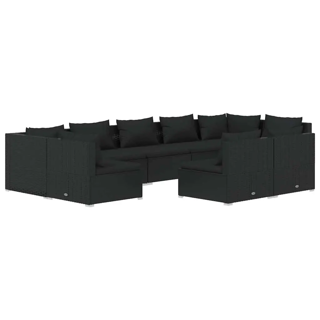 Garden Lounge Set 9 Piece Outdoor Furniture Black PE Rattan Modular Patio Sofa