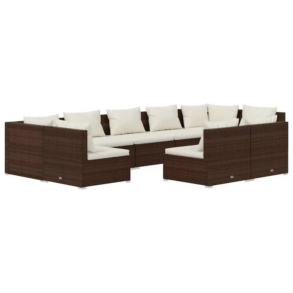 9 Piece Garden Lounge Set Outdoor Patio Furniture Brown PE Rattan Cushions