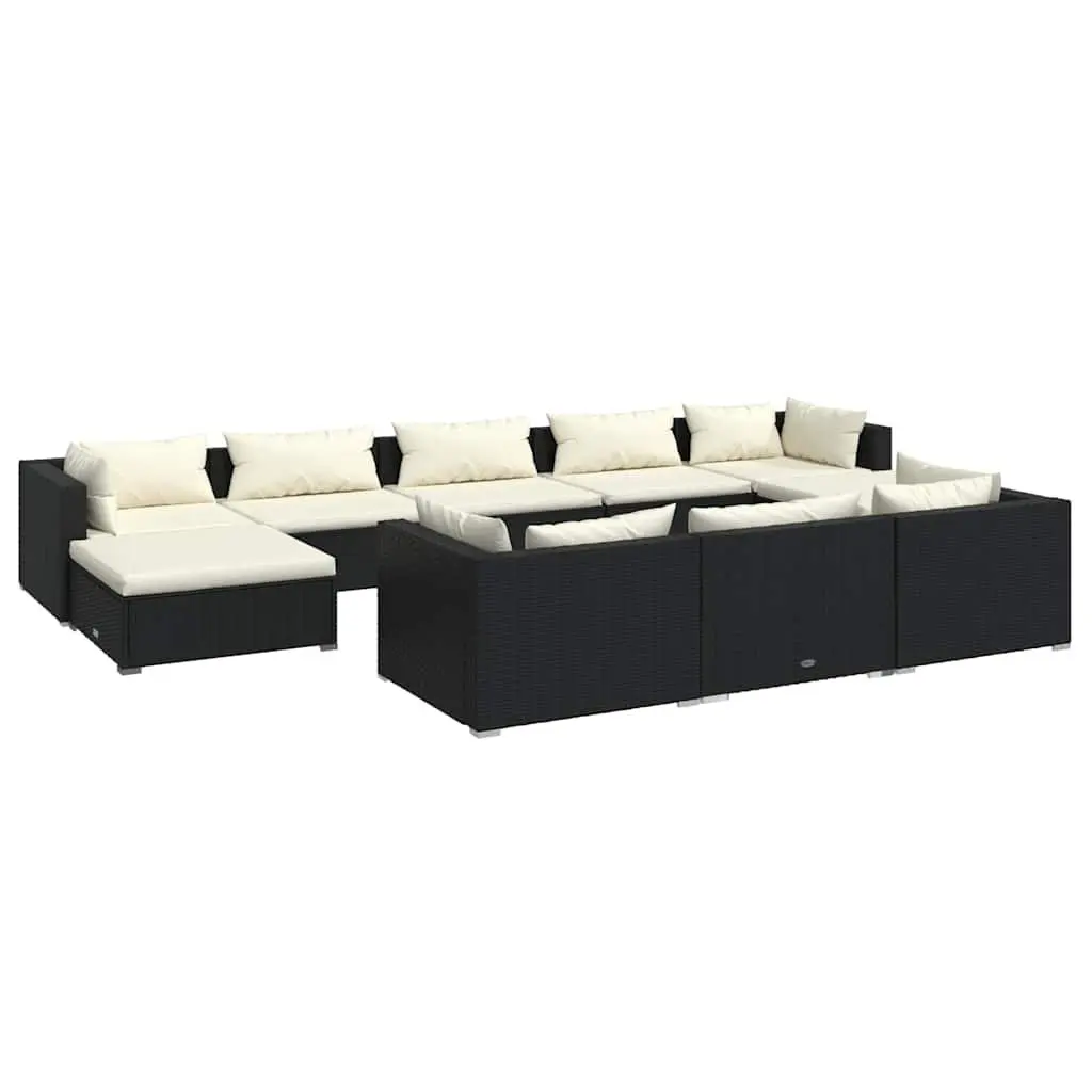 10 Piece Outdoor Garden Lounge Set with Cushions Black Poly Rattan Patio