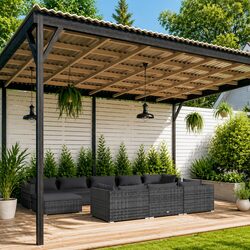 Garden Lounge Set 10 Piece Outdoor Furniture Modular Patio Sofa Grey Poly