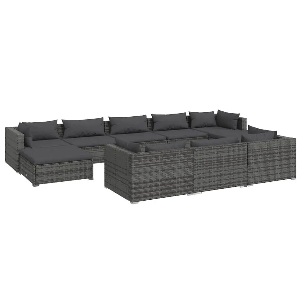 Garden Lounge Set Grey 10 Piece Modular Outdoor Furniture Durable Water-Resistant PE Rattan
