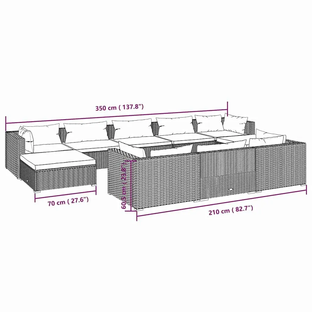 Garden Lounge Set 10 Piece Outdoor Furniture Grey Poly Rattan Modular Patio Sofa