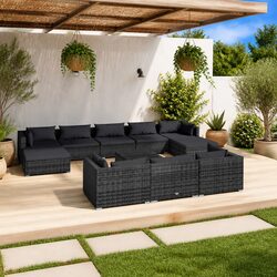Grey Garden Lounge Set 11 Piece Outdoor Patio Sofa Rattan Modular Furniture