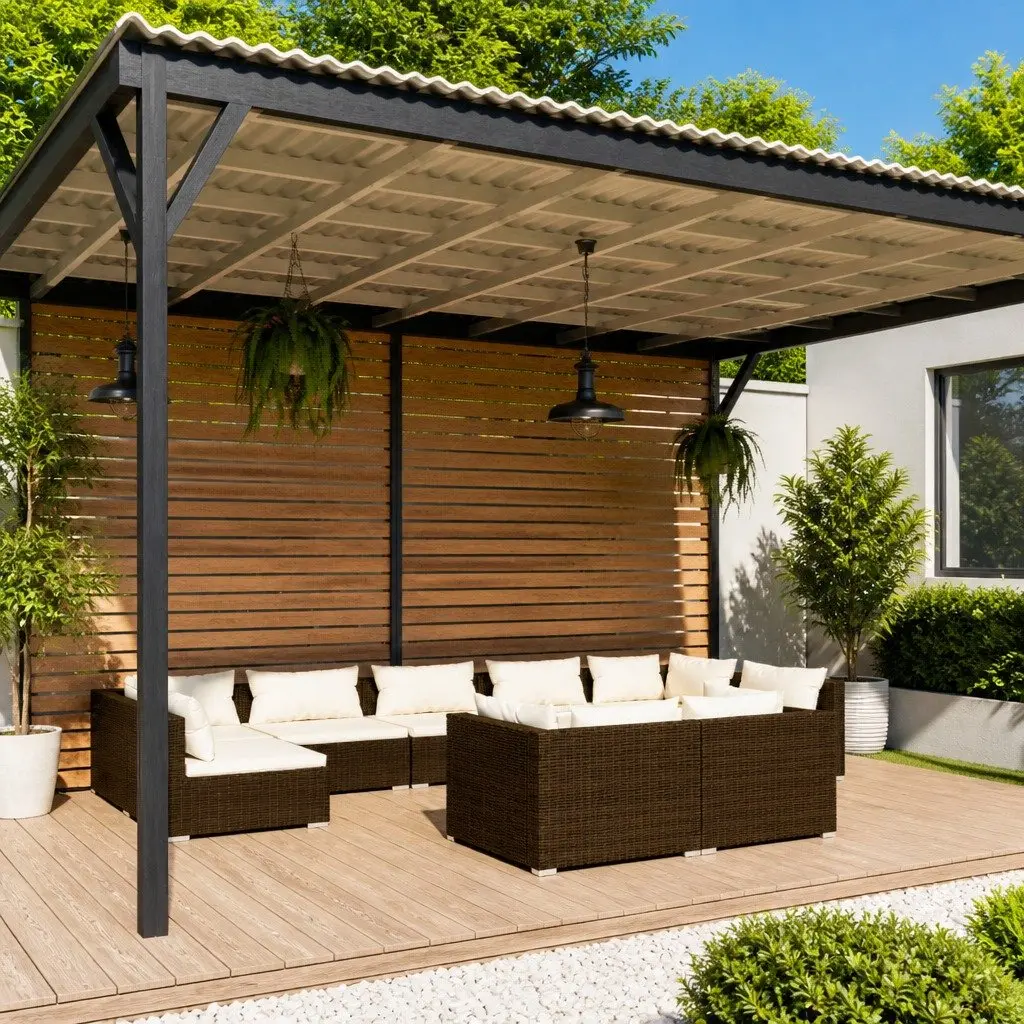 Garden Lounge Set 9 Piece Outdoor Patio Furniture Brown Poly Rattan Modular Sofa
