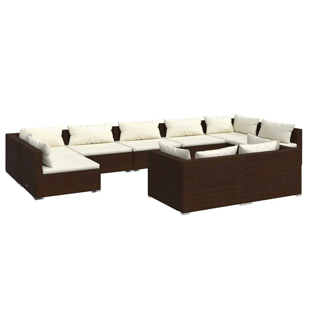 Garden Lounge Set 9 Piece Outdoor Patio Furniture Brown Poly Rattan Modular Sofa
