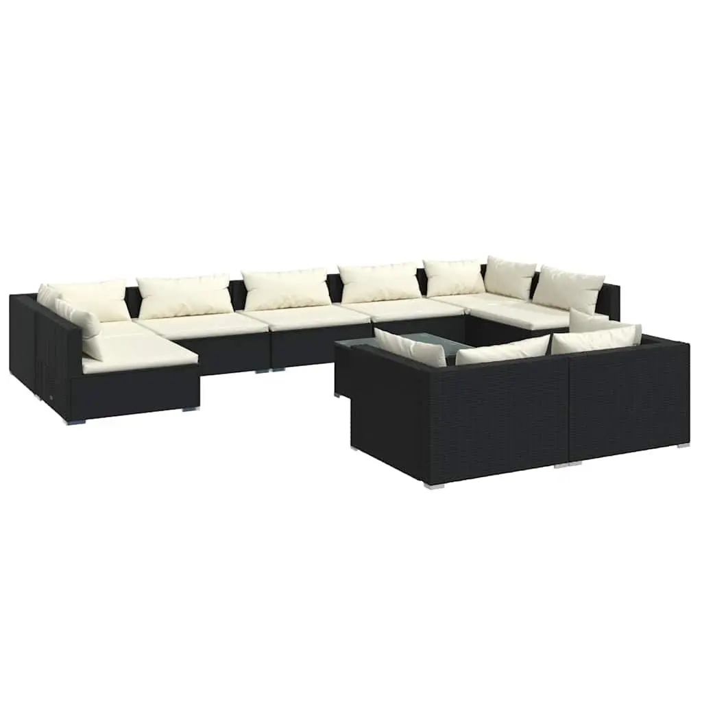 Garden Lounge Set 10 Piece Outdoor Patio Furniture Black Modular Rattan Seating