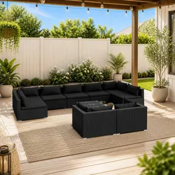 10 Piece Outdoor Lounge Set in Black Rattan