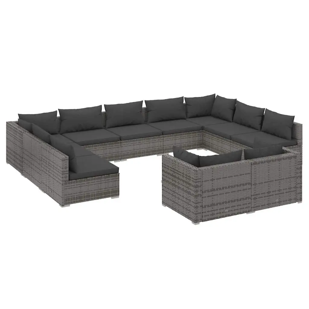 Garden Lounge Set 11 Piece Outdoor Furniture Grey Poly Rattan Modular Sofa