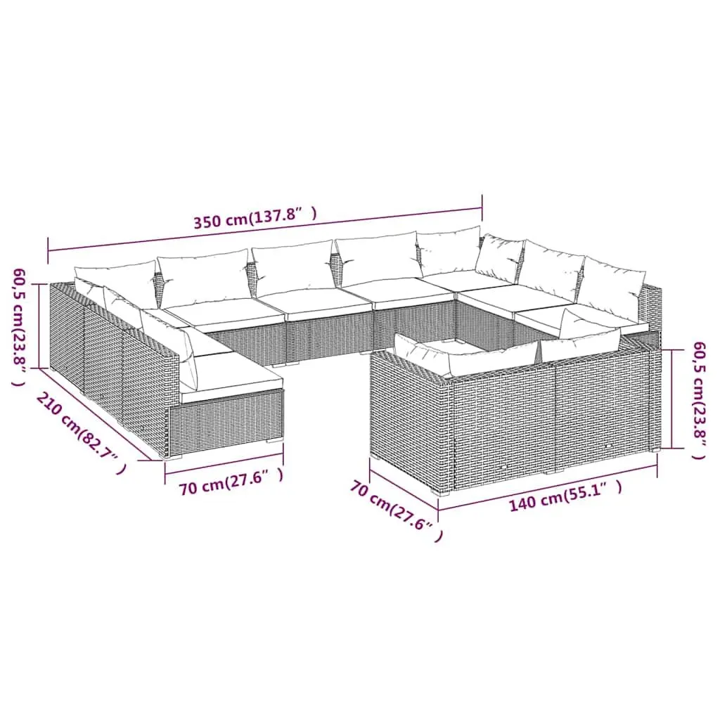 Garden Lounge Set 11 Piece Outdoor Furniture Grey Poly Rattan Modular Sofa
