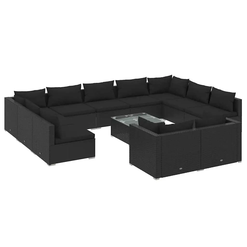 12 Piece Modular Patio Furniture Set Black Water-resistant PE Rattan Sturdy Powder Coated Steel Frame Removable Cushions