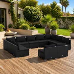 Concise 11 Piece Modular Garden Lounge Set in Black