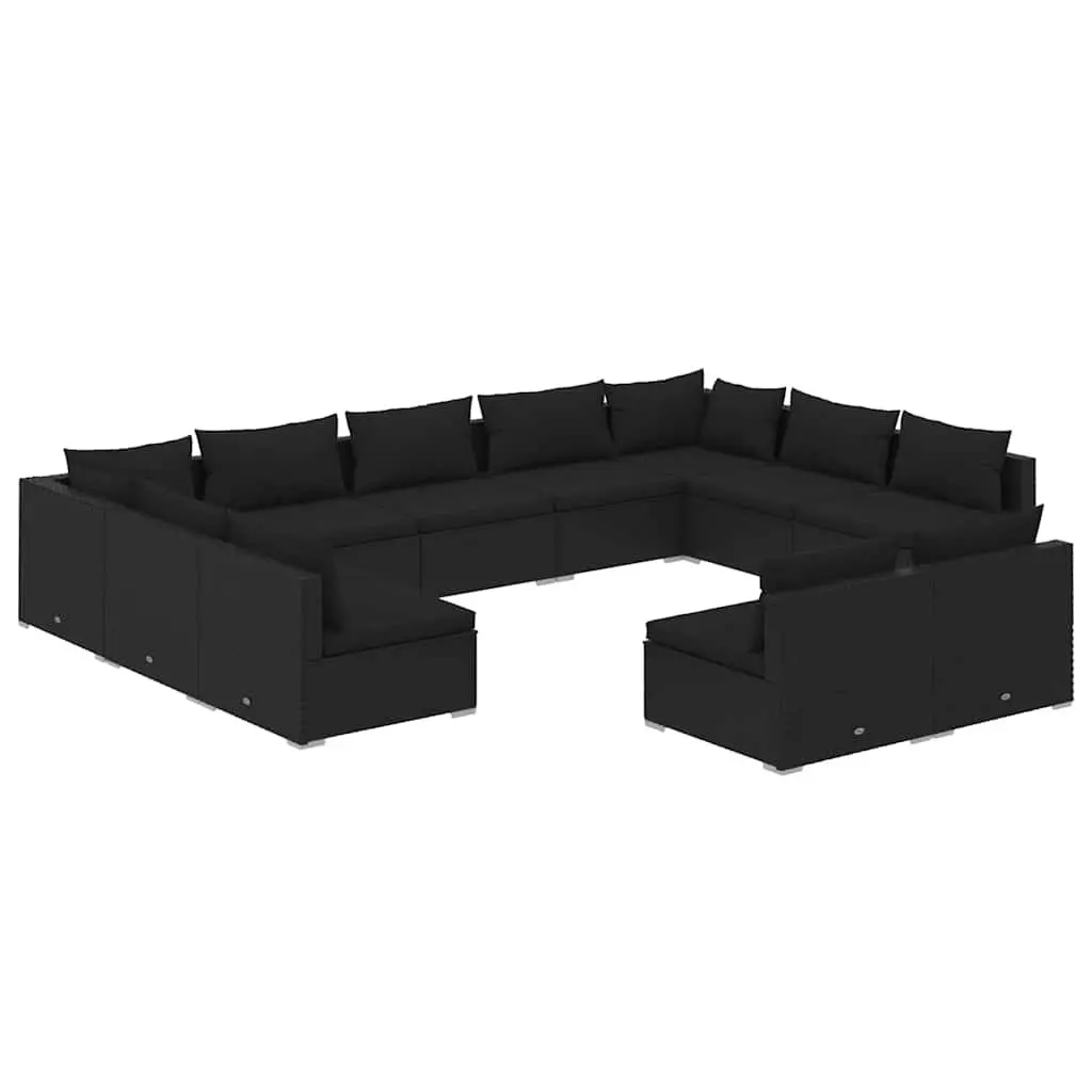 Garden Lounge Set 11 Piece Black Poly Rattan Outdoor Furniture Modular Patio
