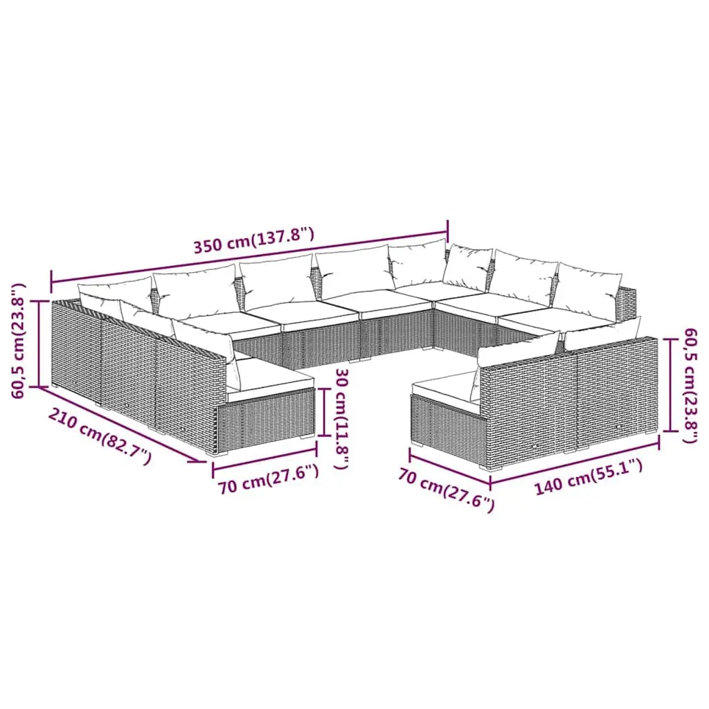 Garden Lounge Set 11 Piece Black Poly Rattan Outdoor Furniture Modular Patio