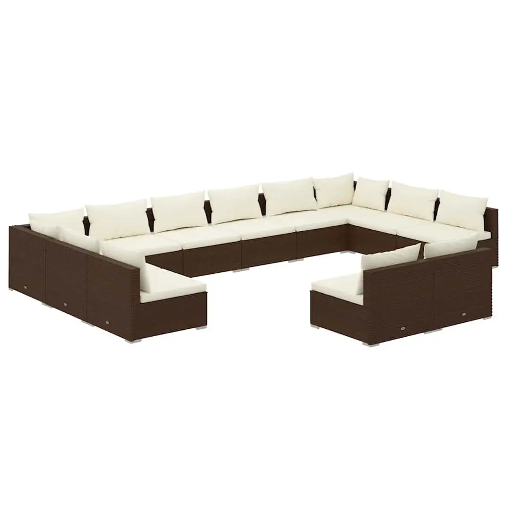 Garden Lounge Set 12 Piece Outdoor Furniture Brown Poly Rattan Patio Sofa with