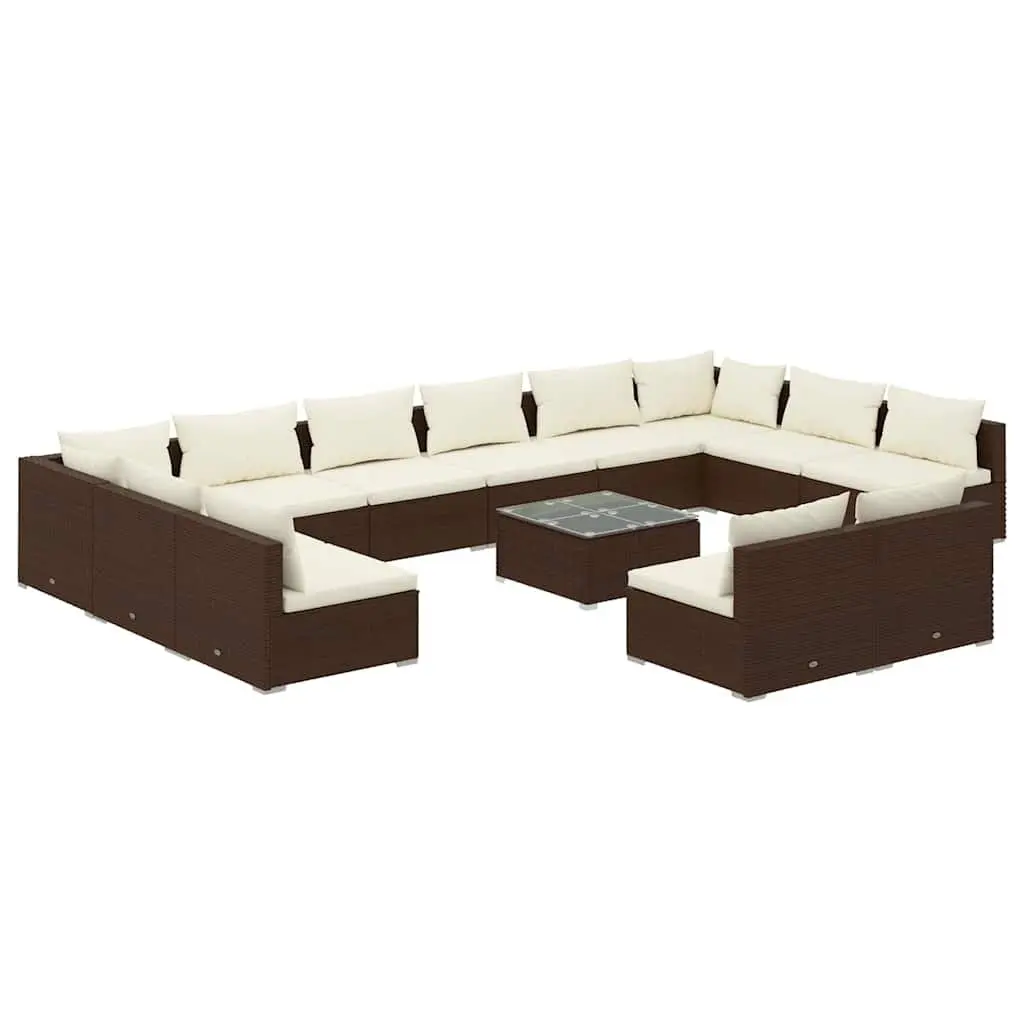 Garden Lounge Set 13 Piece Outdoor Patio Furniture Brown Rattan Modular