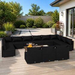 Garden Lounge Set 13 Piece Black Poly Rattan Outdoor Furniture Patio Sectional
