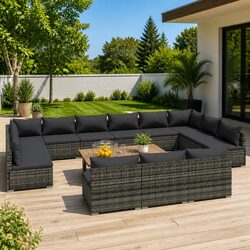Garden Lounge Set 13 Piece Outdoor Furniture Grey Poly Rattan Modular Patio Sofa