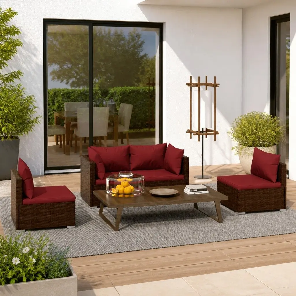 Garden Lounge Set Brown 4 Piece Modular Outdoor Patio Furniture Water-Resistant