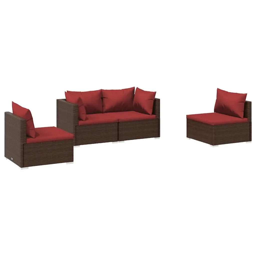 Garden Lounge Set Brown 4 Piece Modular Outdoor Patio Furniture Water-Resistant