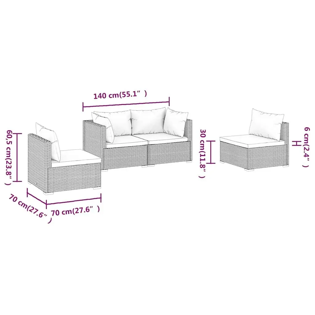 Garden Lounge Set Brown 4 Piece Modular Outdoor Patio Furniture Water-Resistant