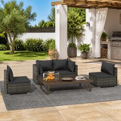 Garden Lounge Set 4 Piece Outdoor Patio Furniture Poly Rattan Grey Modular Sofa