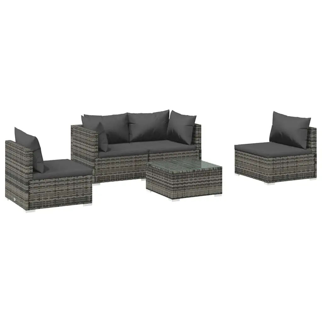 Garden Lounge Set Grey 5 Piece Outdoor Patio Furniture Rattan Sofa with Cushions