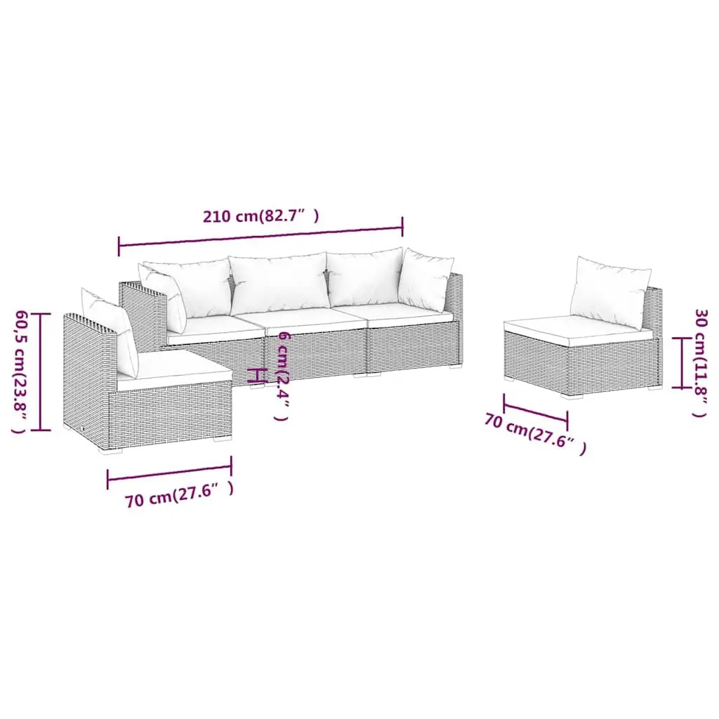 Garden Lounge Set 5 Piece Outdoor Furniture Poly Rattan Brown Modular Patio Sofa