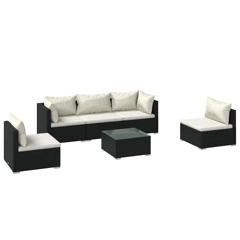 Garden Lounge Set Black 6 Piece Modular Outdoor Patio Furniture with Cushions
