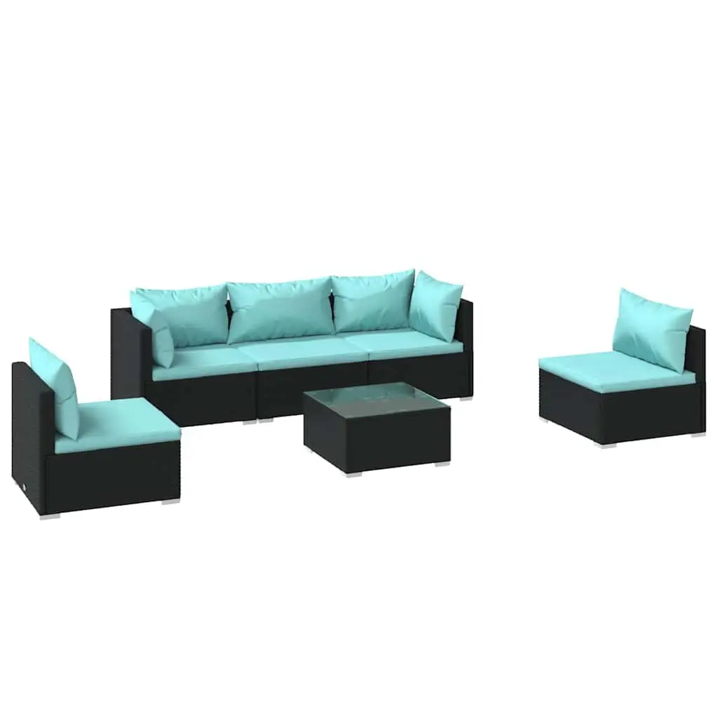 Garden Lounge Set 6 Piece Outdoor Patio Furniture Black Modular Rattan Sofa