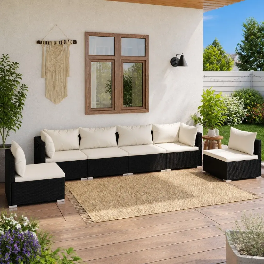 Garden Lounge Set Black Modular 6 Piece Outdoor Patio Furniture with Cushions