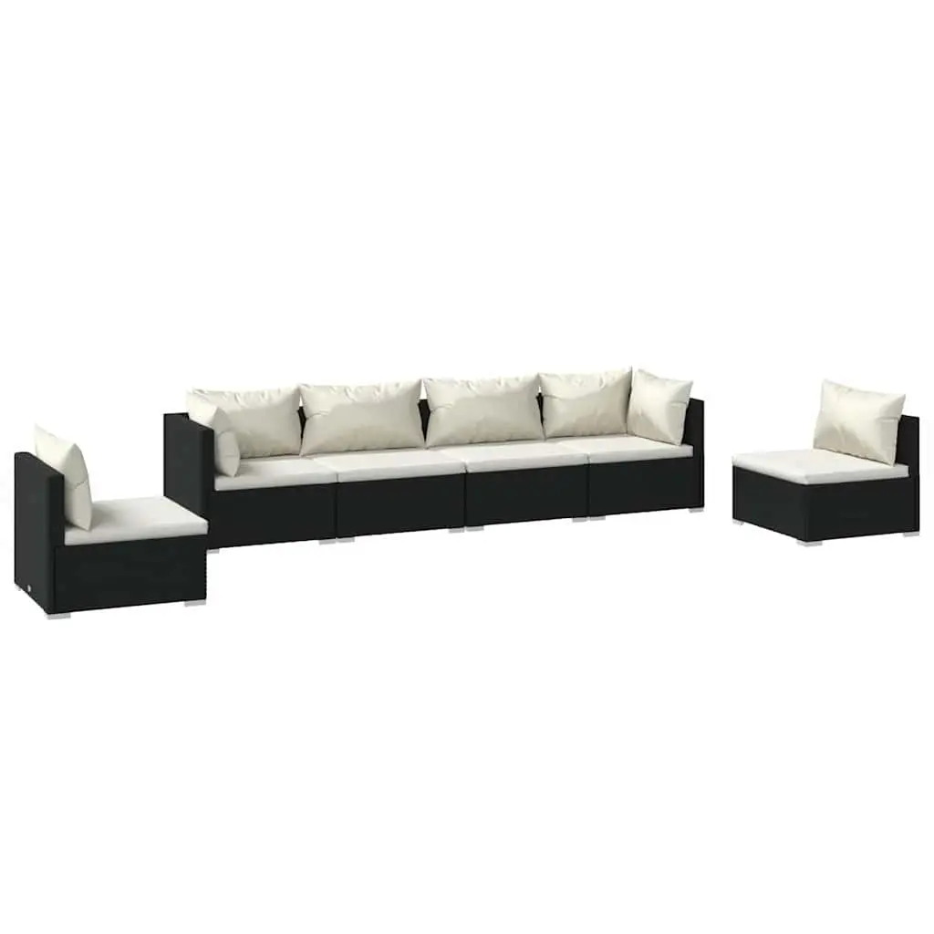 Garden Lounge Set Black Modular 6 Piece Outdoor Patio Furniture with Cushions