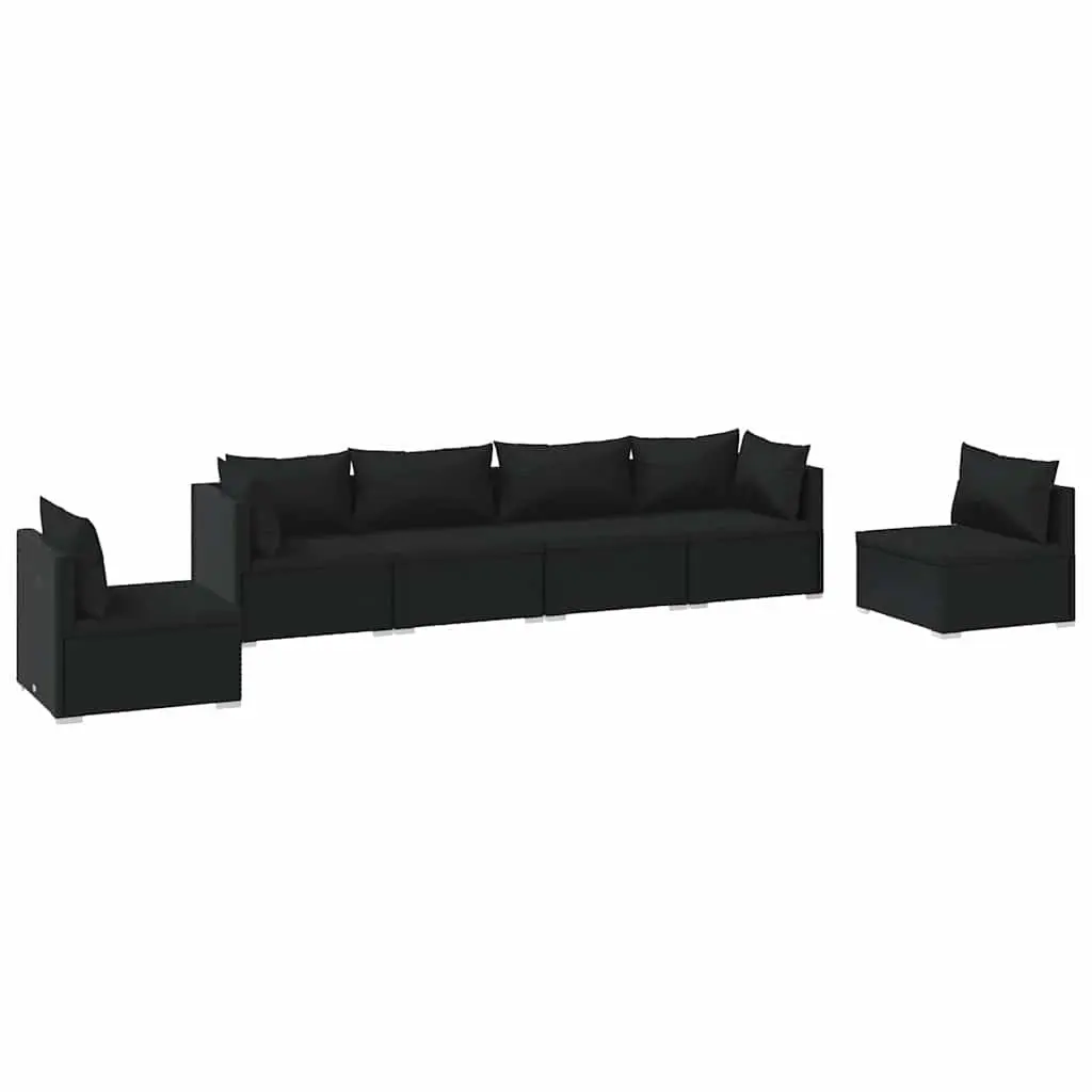 Garden Lounge Set Black 6 Piece Modular Outdoor Patio Furniture Rattan Sofa