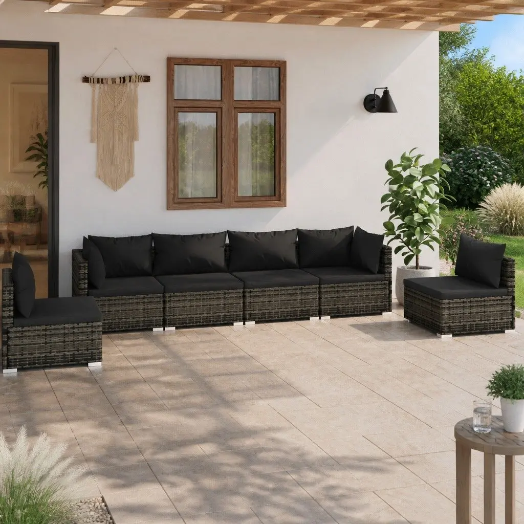 Garden Lounge Set Grey 6 Piece Outdoor Patio Furniture Poly Rattan with Cushions