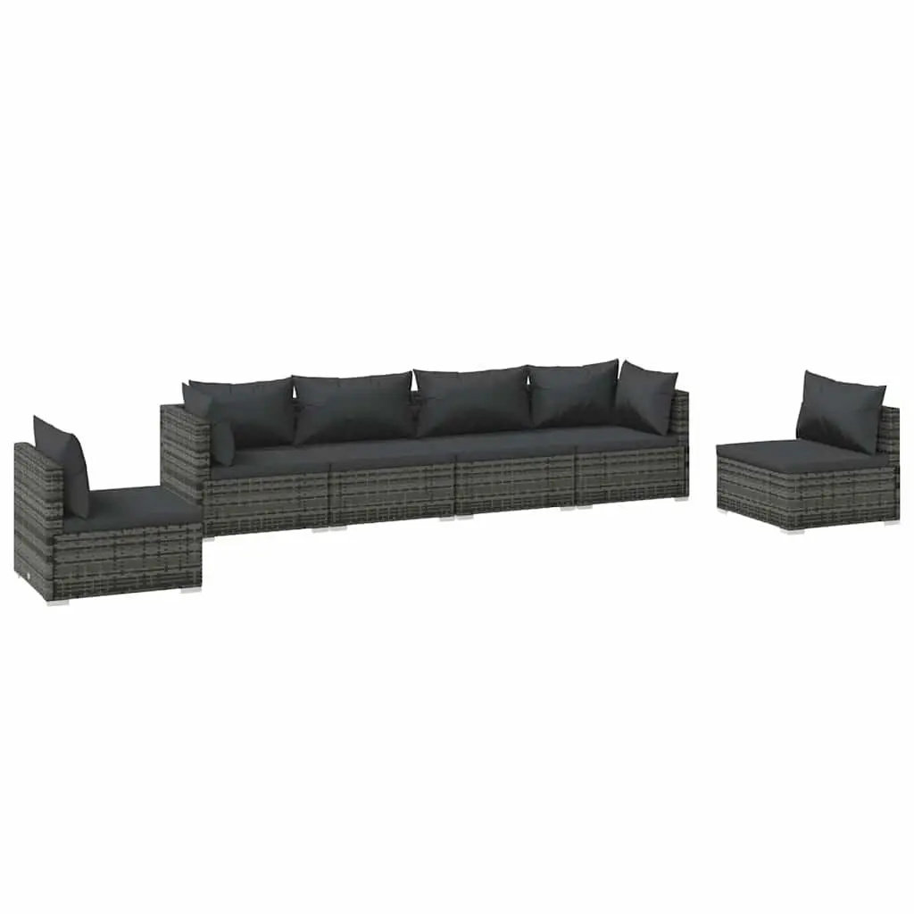 Garden Lounge Set Grey 6 Piece Outdoor Patio Furniture Poly Rattan with Cushions