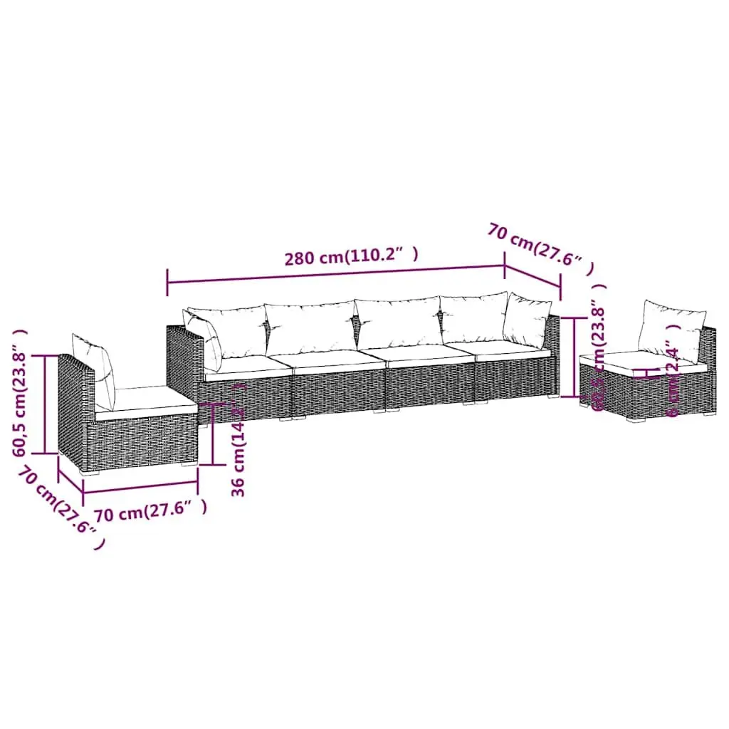 Garden Lounge Set Grey 6 Piece Outdoor Patio Furniture Poly Rattan with Cushions