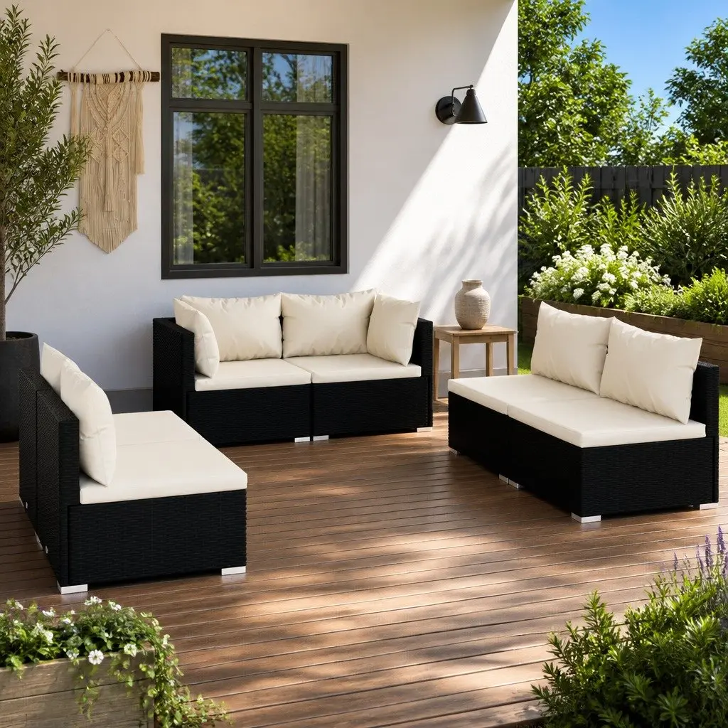 Garden Lounge Set 6 Piece Outdoor Patio Furniture PE Rattan Modular Black Sofa