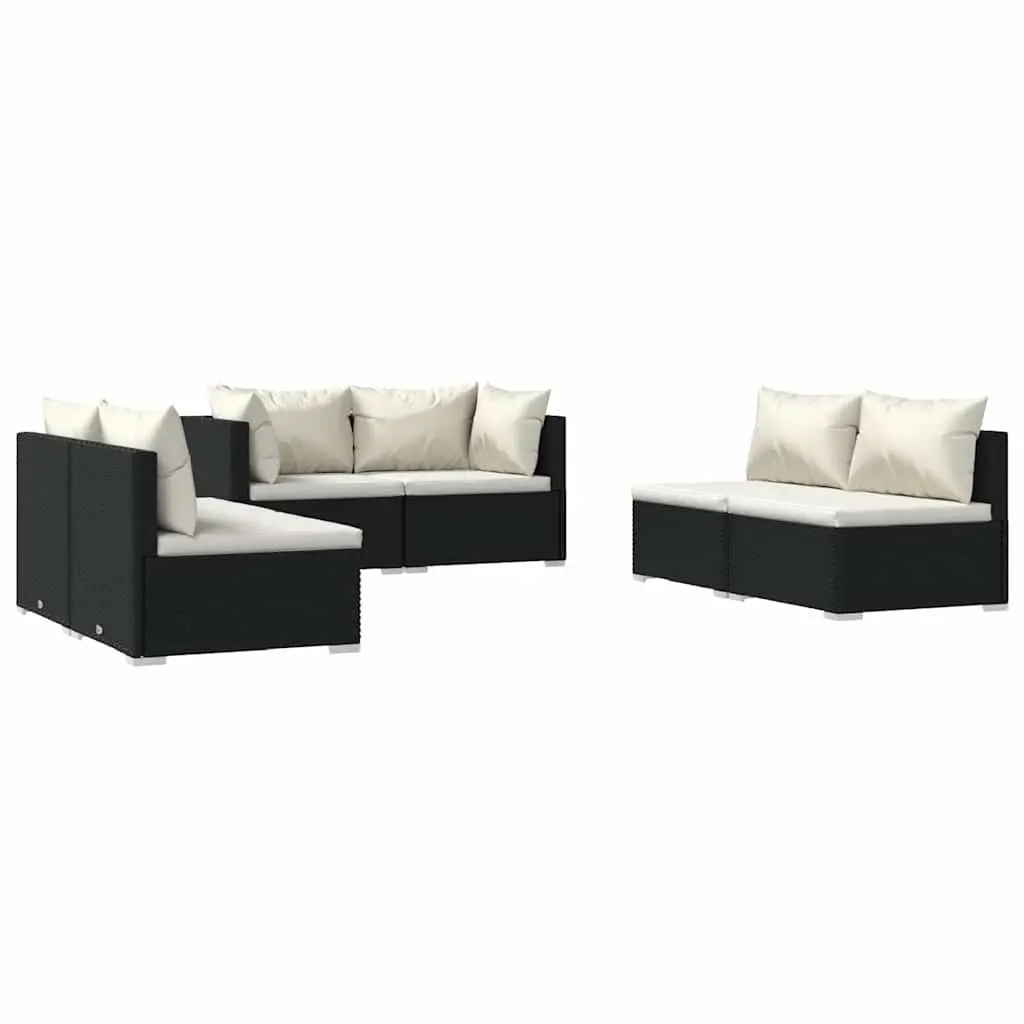 Garden Lounge Set 6 Piece Outdoor Patio Furniture PE Rattan Modular Black Sofa