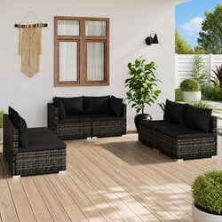 Garden Lounge Set 6 Piece Outdoor Furniture Poly Rattan Sofa Cushions Grey