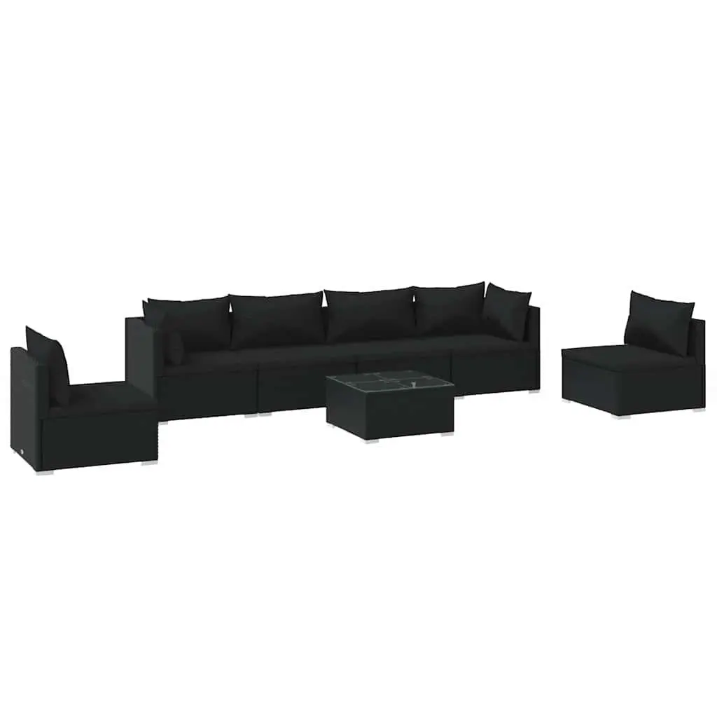 Garden Lounge Set 7 Piece Outdoor Furniture Black PE Rattan Modular Patio Sofa