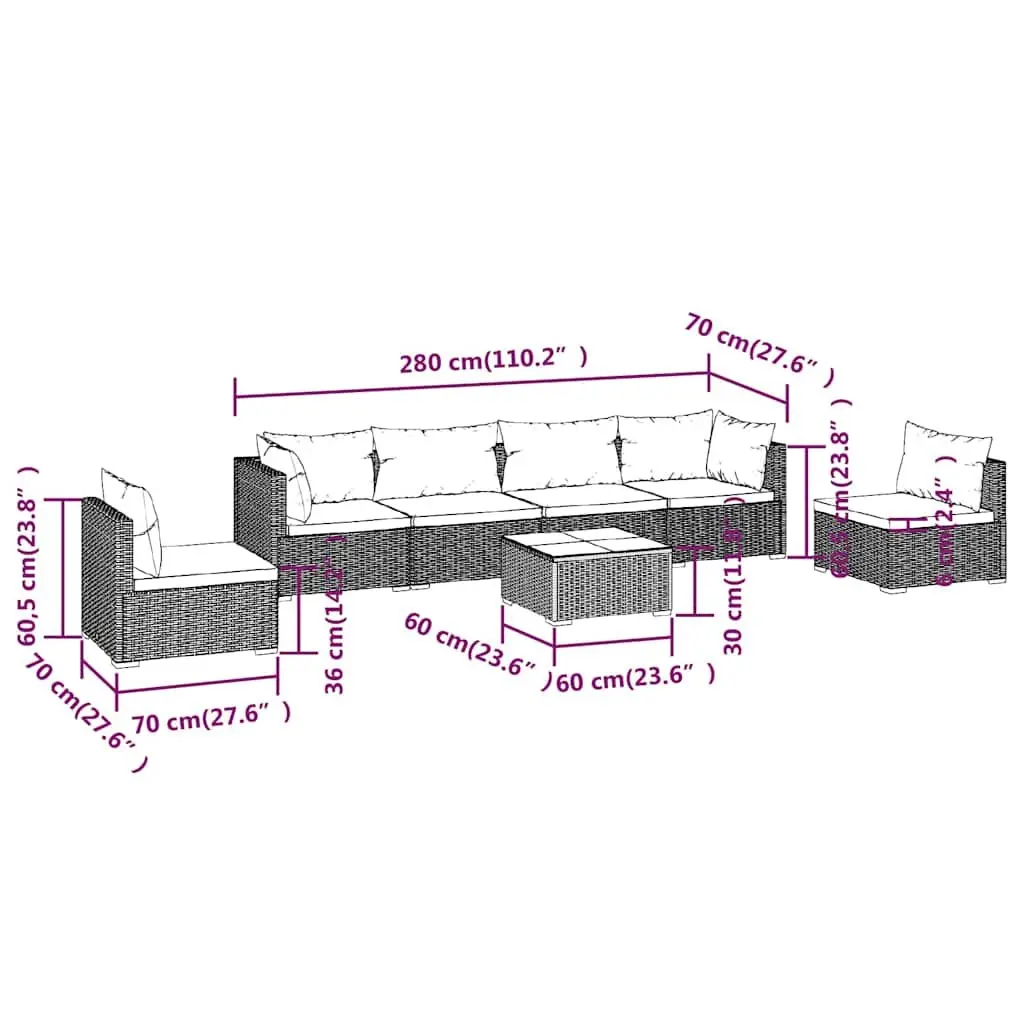 Garden Lounge Set 7 Piece Outdoor Furniture Black PE Rattan Modular Patio Sofa
