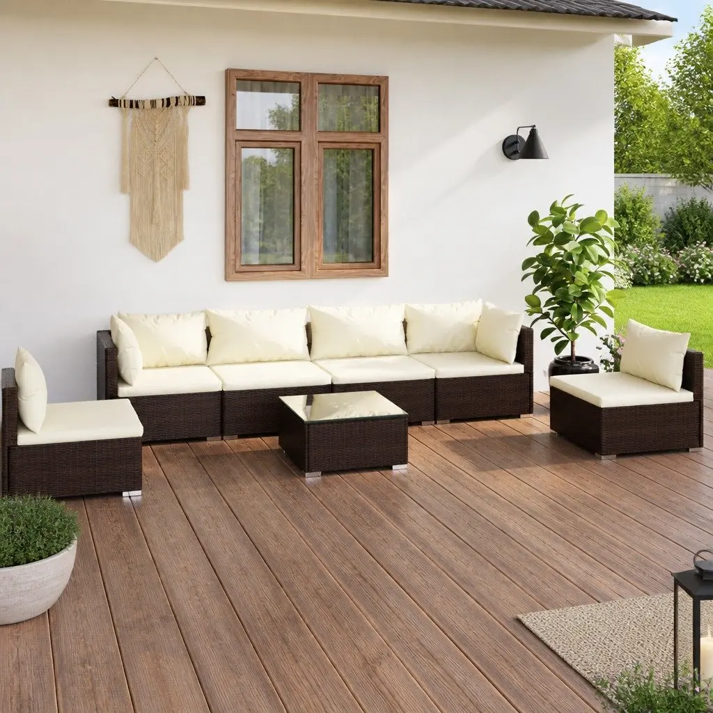 Garden Lounge Set 7 Piece Outdoor Patio Furniture Brown Poly Rattan Modular Sofa