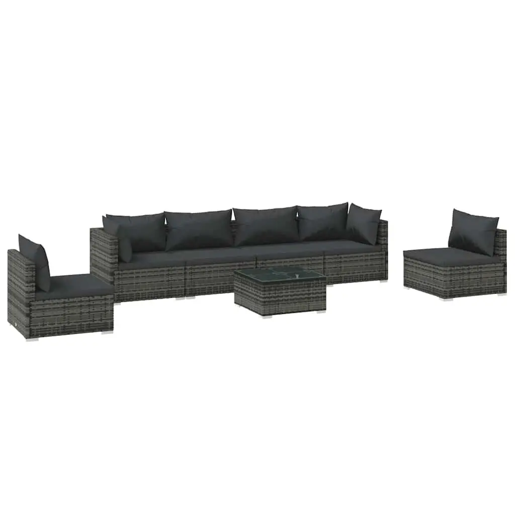 Garden Lounge Set 7 Piece Outdoor Furniture Grey Poly Rattan Patio Sectional