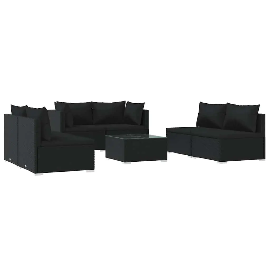 Garden Lounge Set Black 7 Piece Outdoor Patio Furniture PE Rattan with Cushions