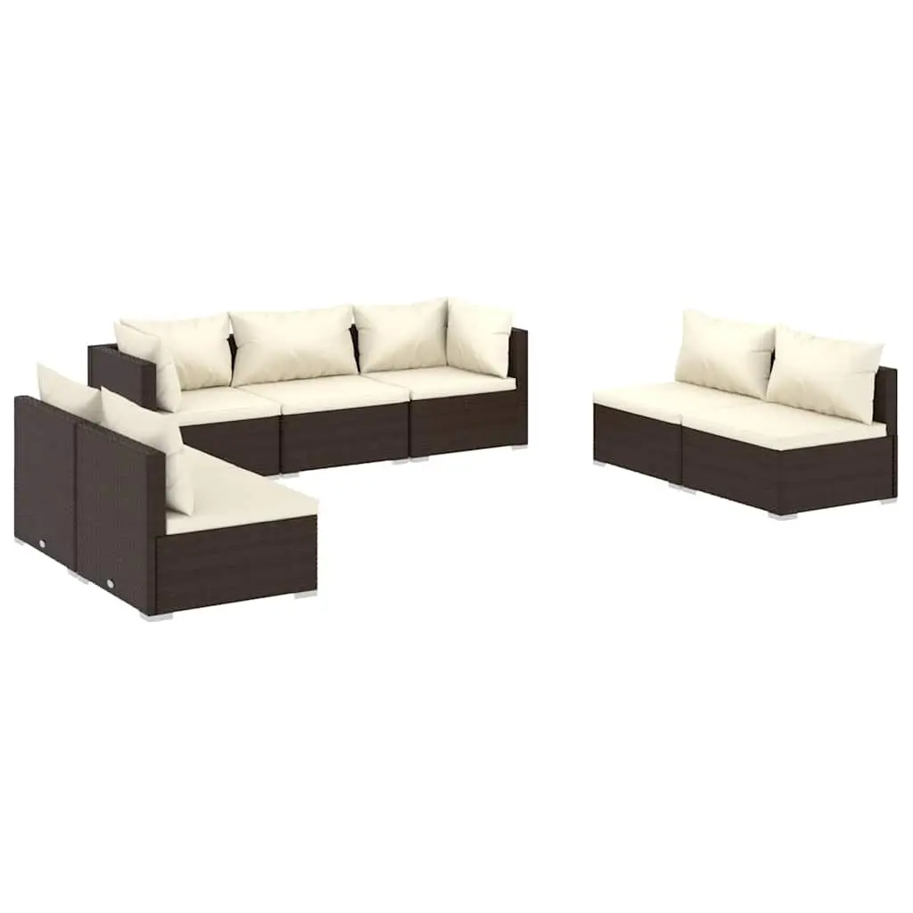Garden Lounge Set 7 Piece Outdoor Patio Furniture with Cushions Brown Rattan