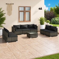 Garden Lounge Set 8 Piece Outdoor Furniture Grey Poly Rattan Patio Sofa with