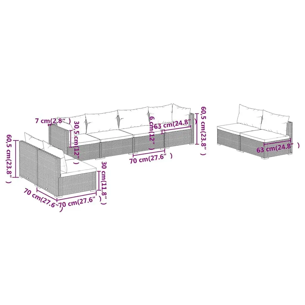 Garden Lounge Set 8 Piece Outdoor Patio Furniture PE Rattan Modular Black